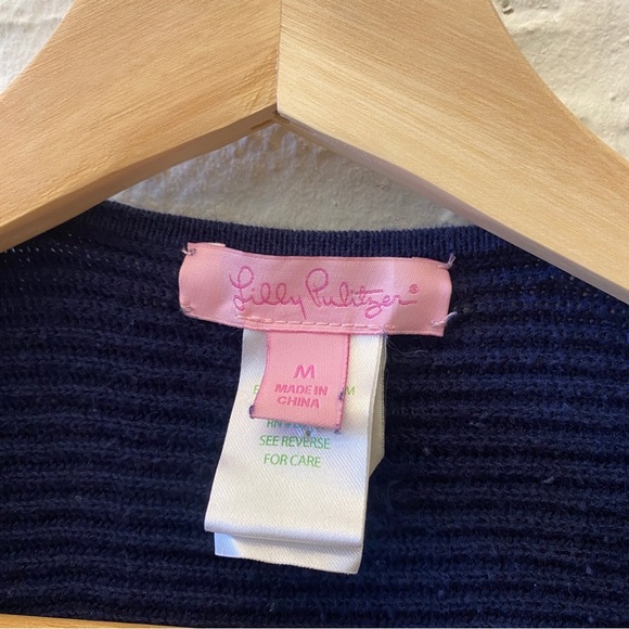 ⭐️ 2 for $25 • Lilly Pulitzer || Fringe Sweater Vest Navy Blue Medium - Picture 4 of 7